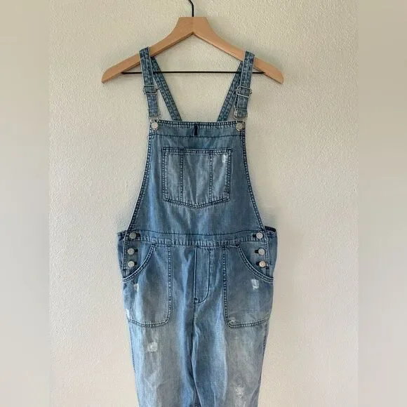 Madewell Skinny Distressed Denim Overalls Light Wash Size S